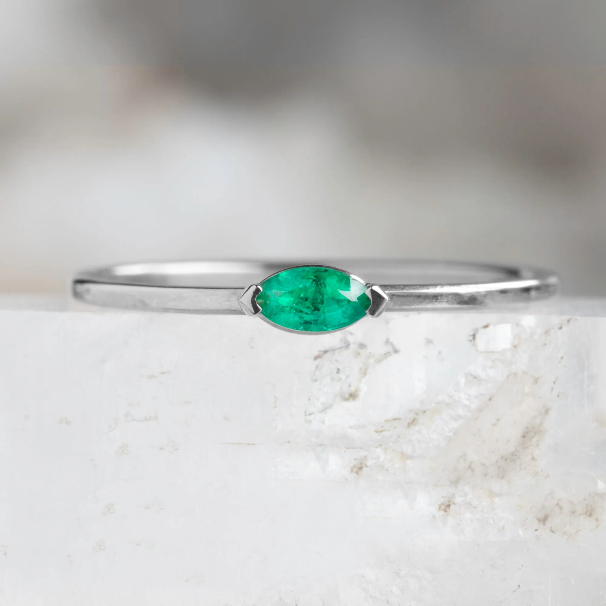 The Teensy Emerald Ring | 14K White Gold