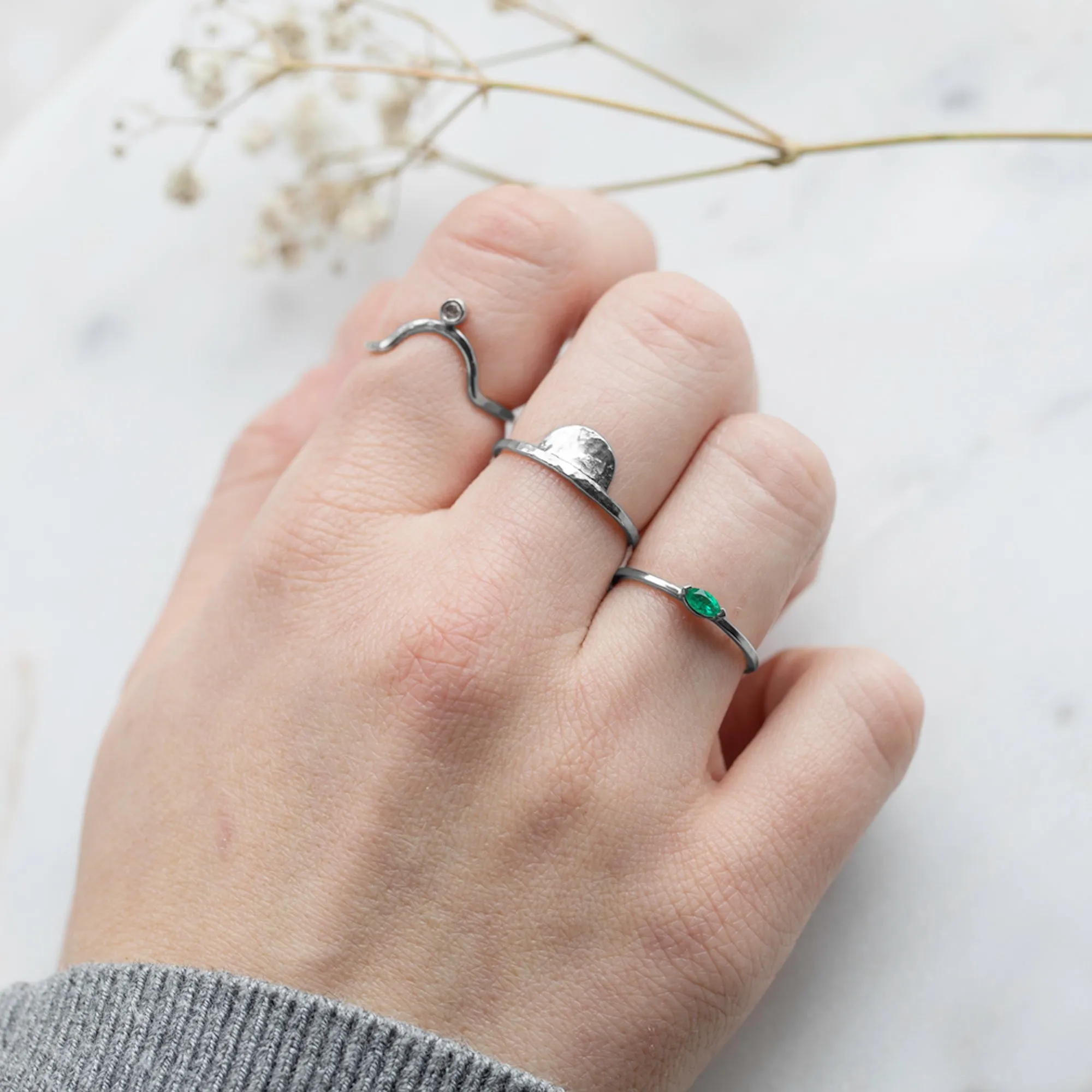 The Teensy Emerald Ring | 14K White Gold