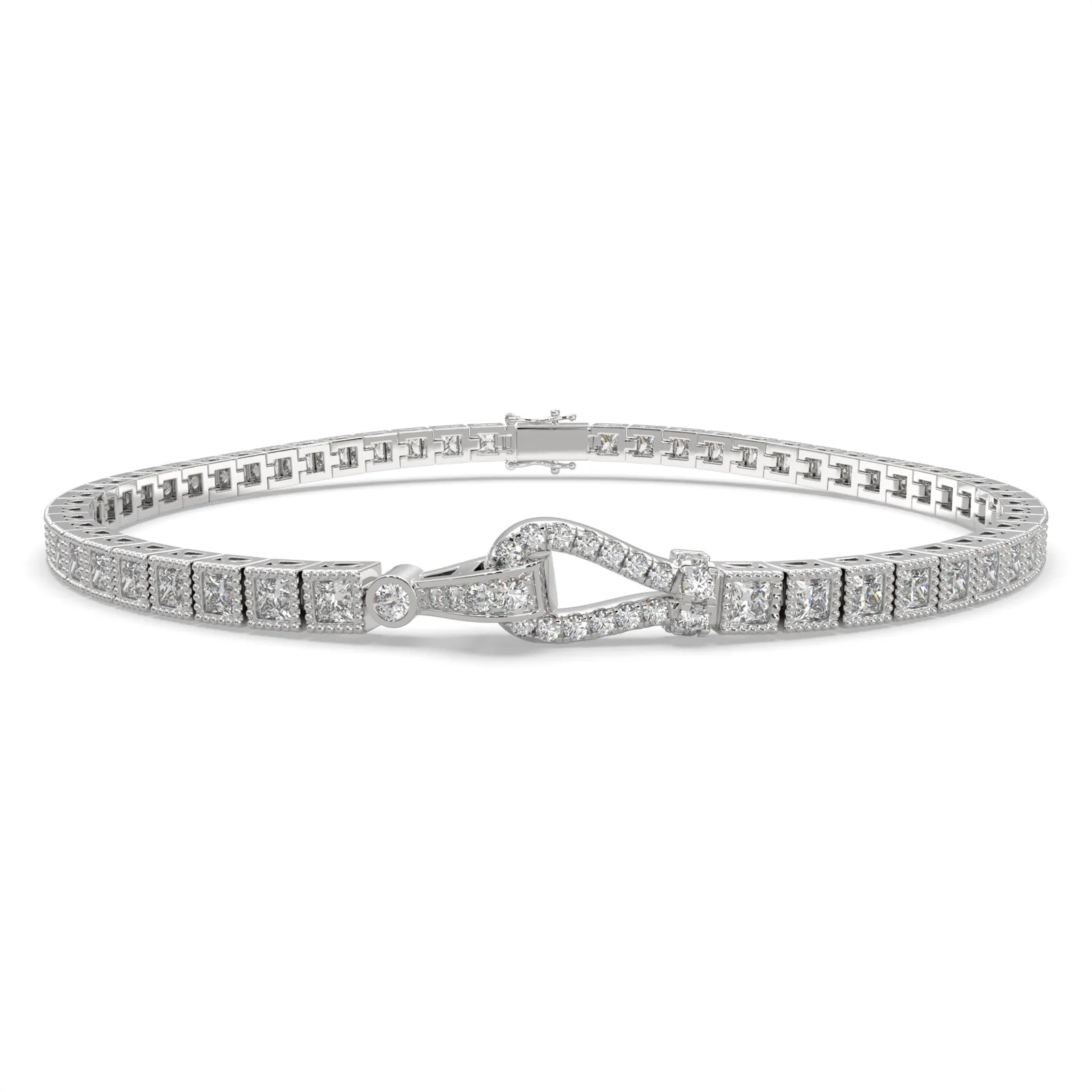 Thisbe Princess Cut Diamond Tennis Bracelet Buckle Clasp (2 ctw)