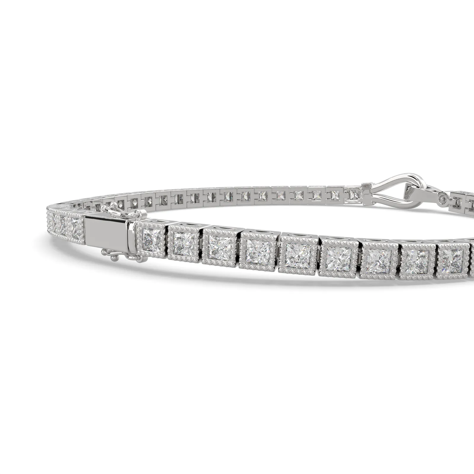 Thisbe Princess Cut Diamond Tennis Bracelet Buckle Clasp (2 ctw)
