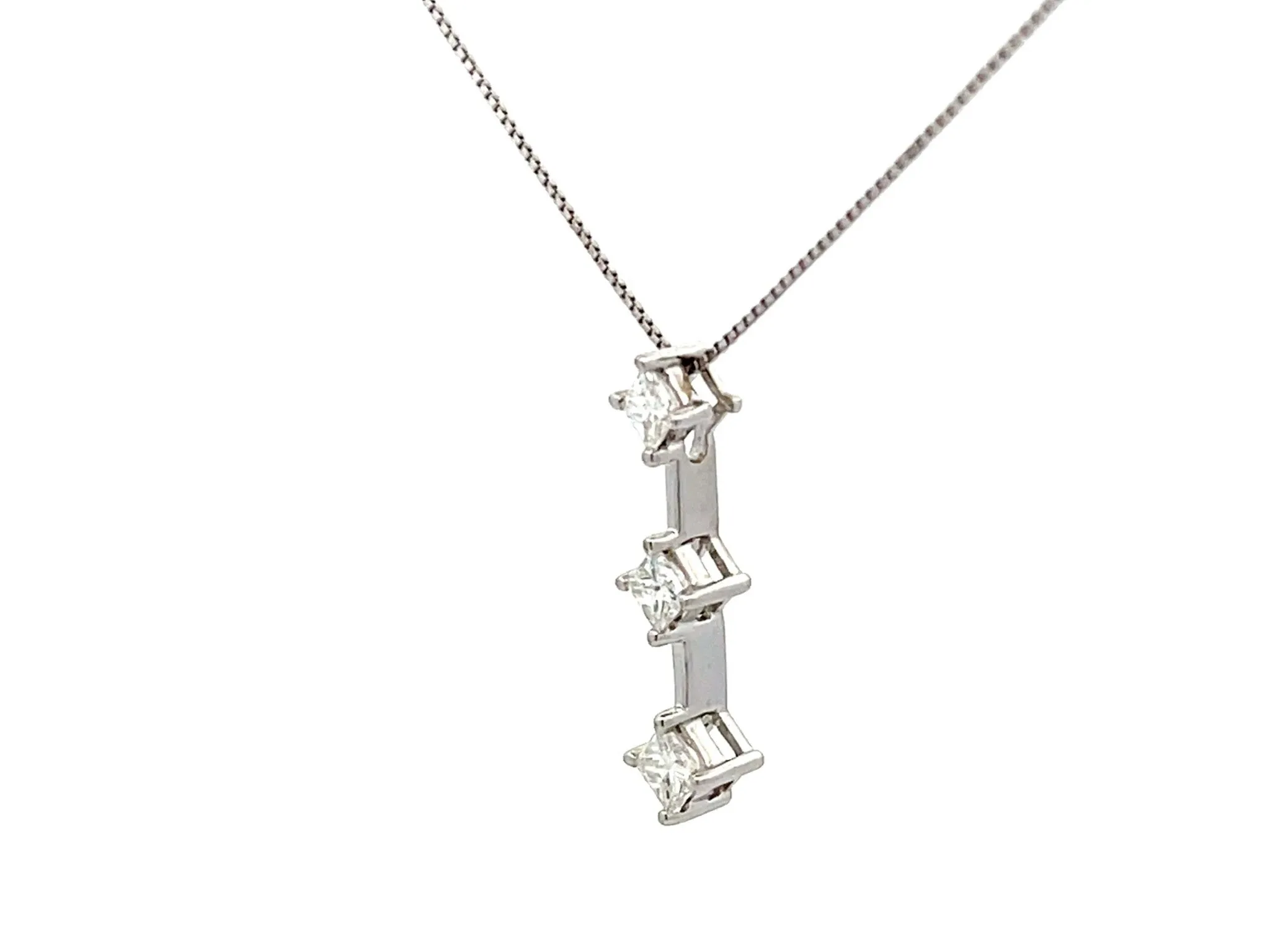 Three Princess Cut Diamond Drop Necklace in 18k White Gold