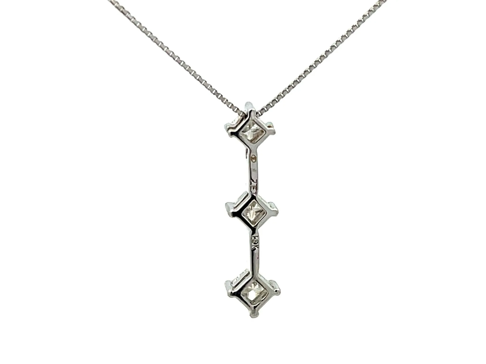 Three Princess Cut Diamond Drop Necklace in 18k White Gold