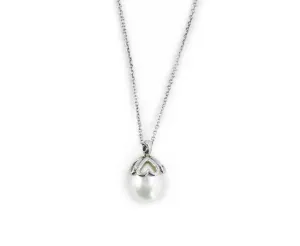 Tiffany & Co Freshwater Pearl Heart Cap Sterling Silver Pendant Necklace - 16"
