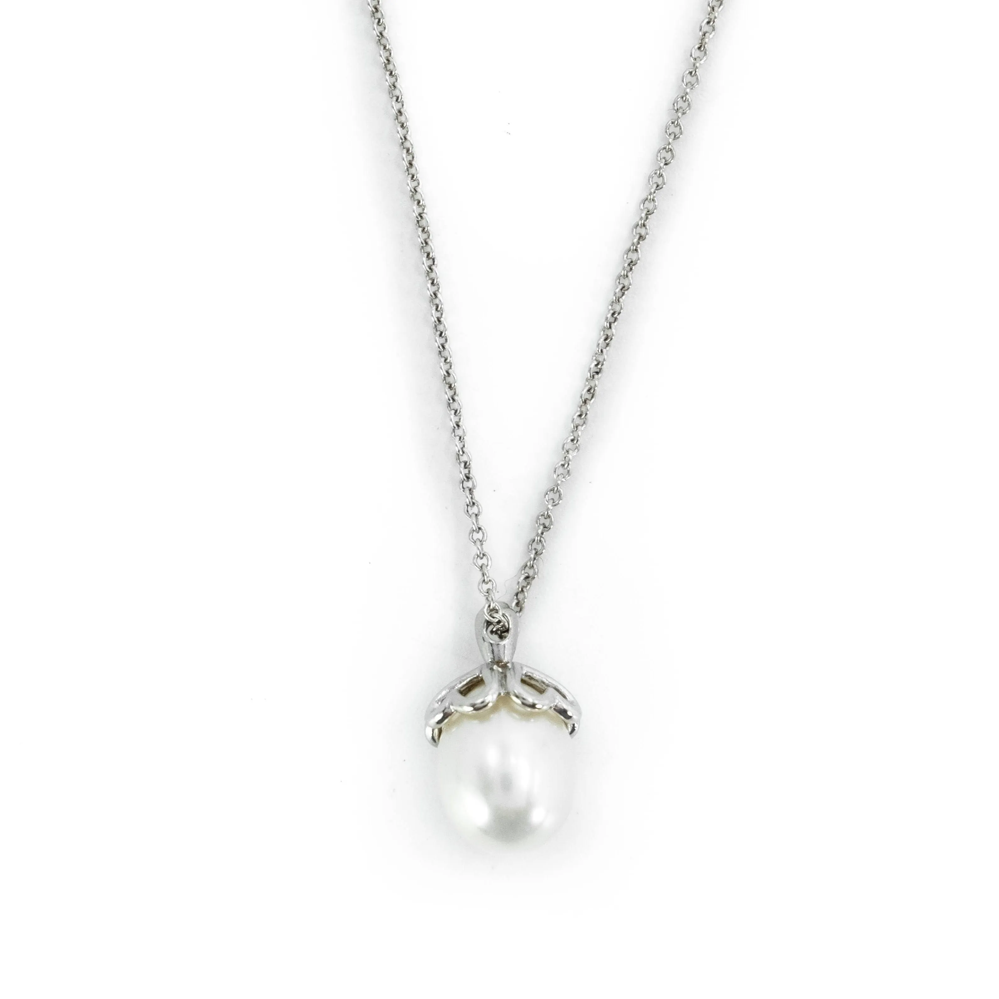 Tiffany & Co Freshwater Pearl Heart Cap Sterling Silver Pendant Necklace - 16"