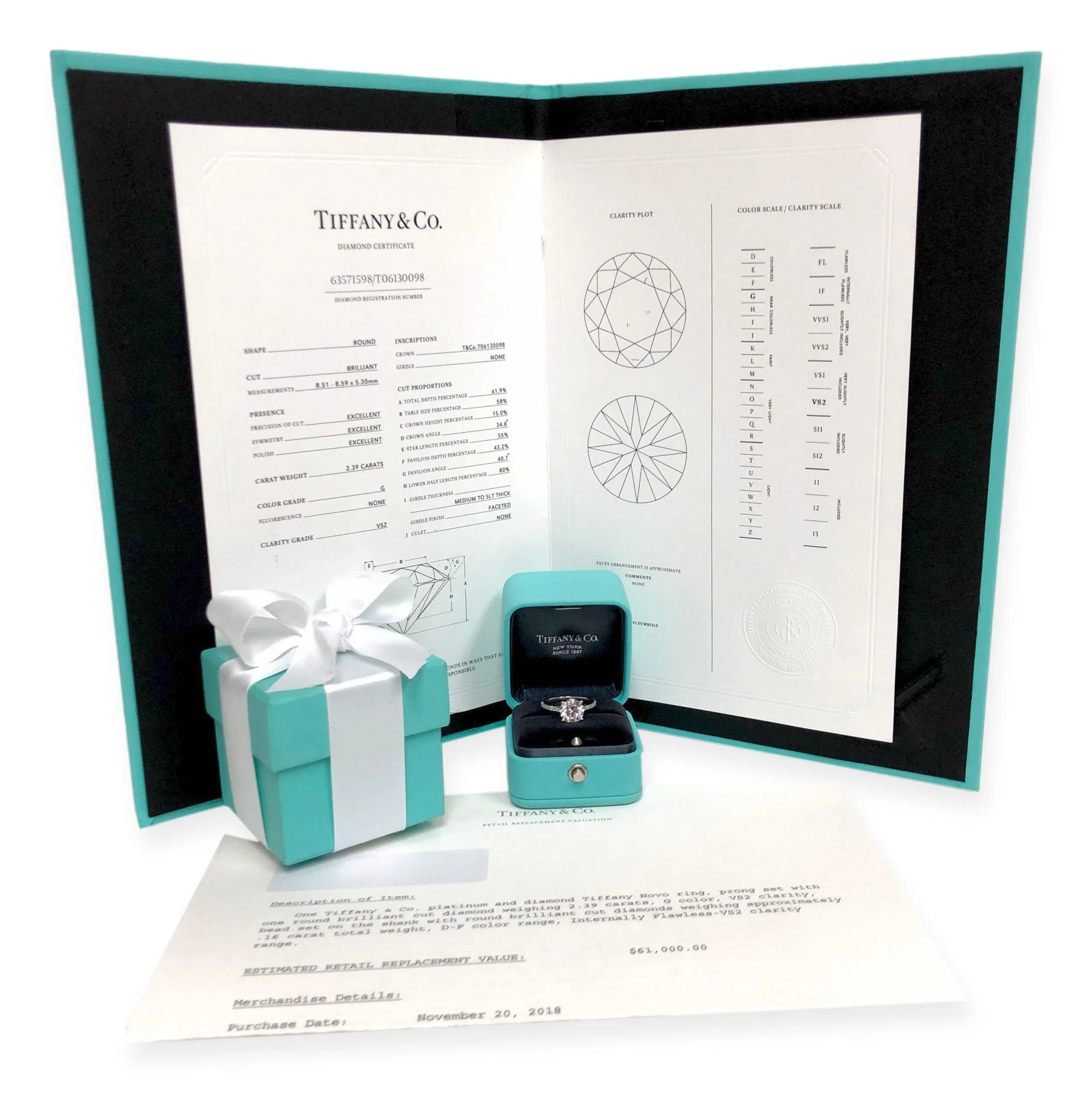 Tiffany & Co. Platinum Novo Round Diamond Engagement Ring 2.55 cts. TW GVS2