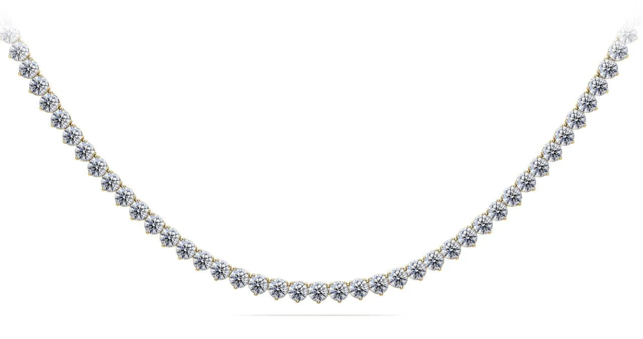 Timeless Three Prong Riviera Diamond Tennis Diamond Necklace with 11.12 ct.(finished) 2.7mm