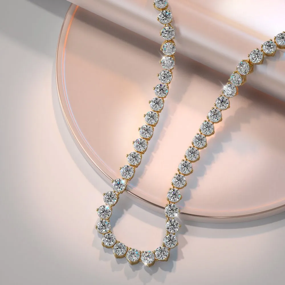 Timeless Three Prong Riviera Diamond Tennis Diamond Necklace with 11.12 ct.(finished) 2.7mm