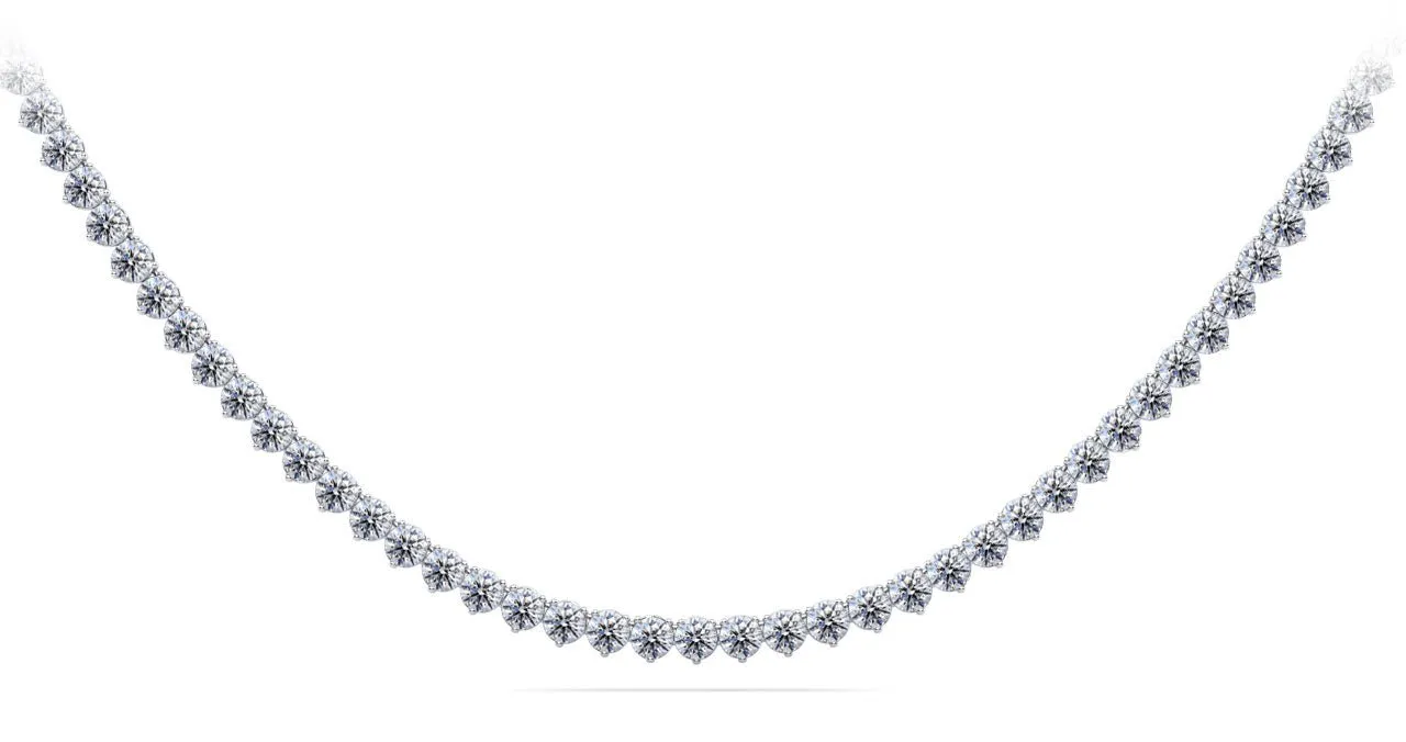 Timeless Three Prong Riviera Diamond Tennis Diamond Necklace with 11.12 ct.(finished) 2.7mm