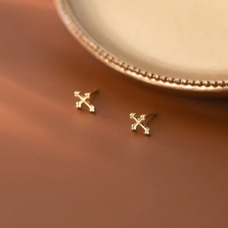 Tiny Cross in Sterling Silver-Religious Earrings-SS042