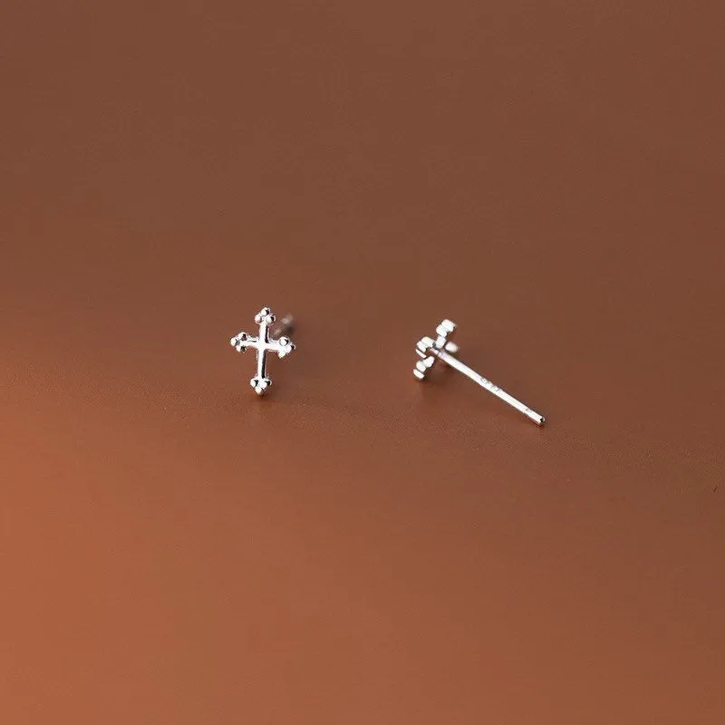 Tiny Cross in Sterling Silver-Religious Earrings-SS042