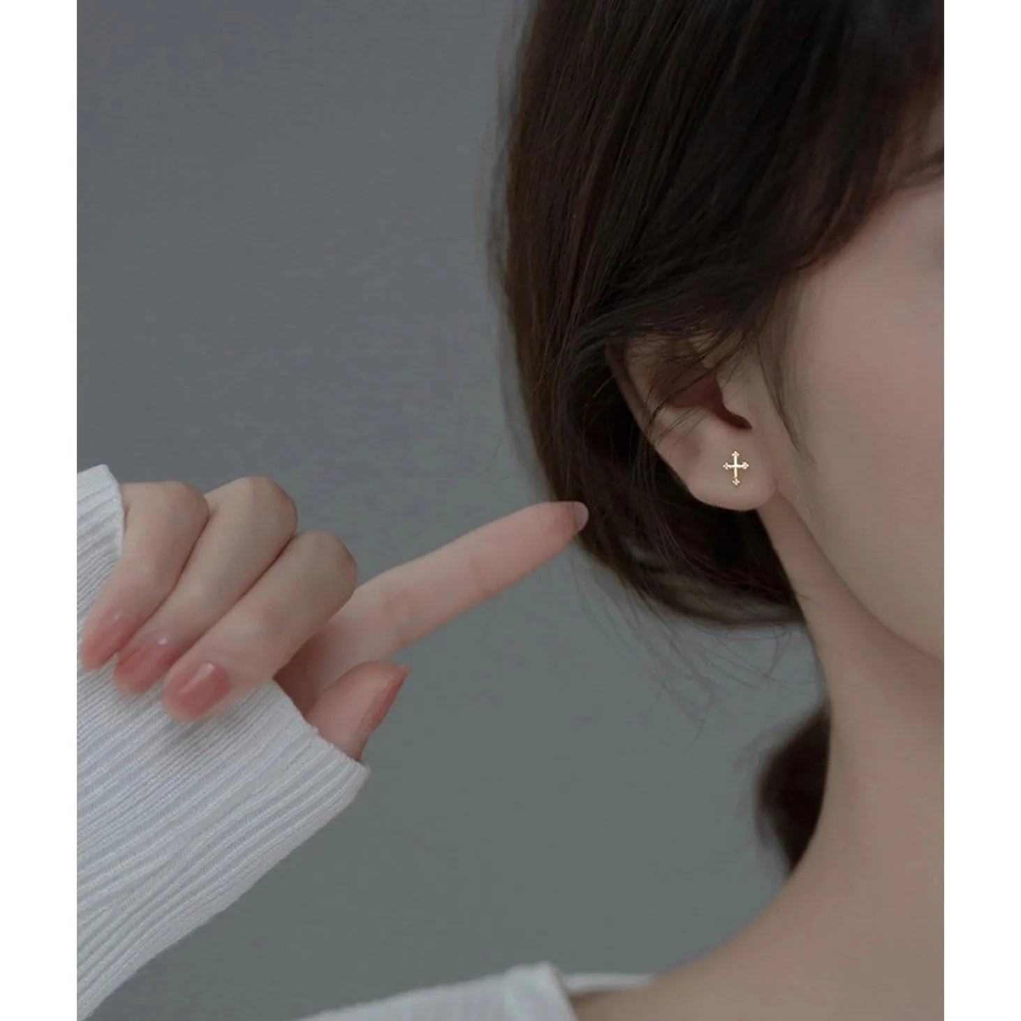Tiny Cross in Sterling Silver-Religious Earrings-SS042