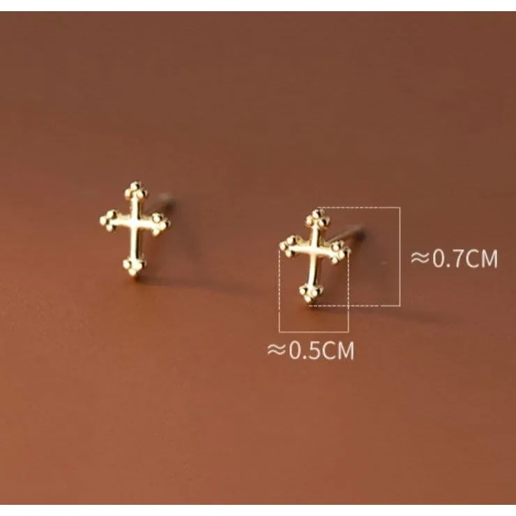 Tiny Cross in Sterling Silver-Religious Earrings-SS042