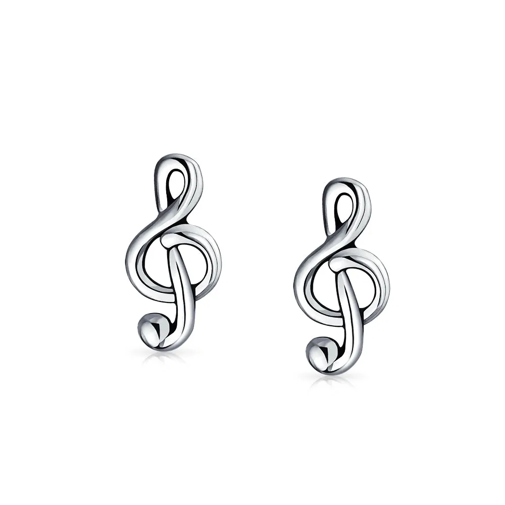 Tiny Delicate Music G Treble Clef Note Stud Earrings Musician Sterling Silver