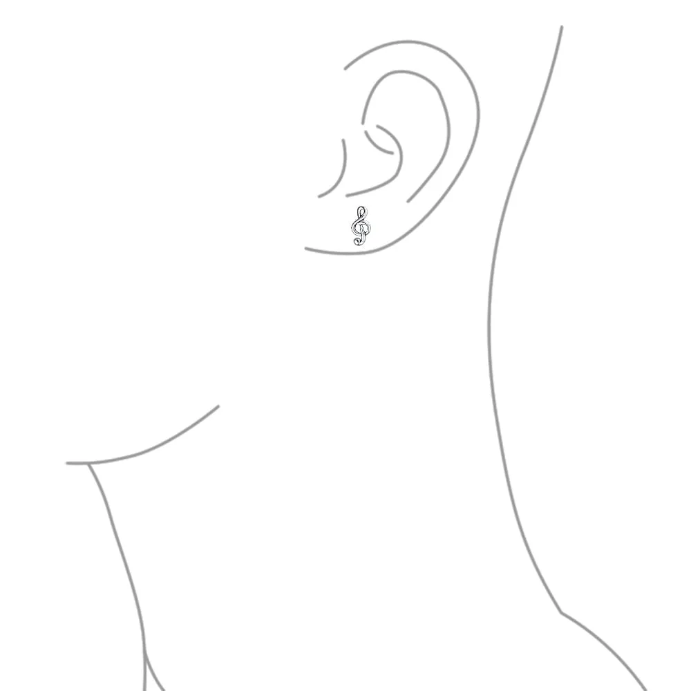 Tiny Delicate Music G Treble Clef Note Stud Earrings Musician Sterling Silver