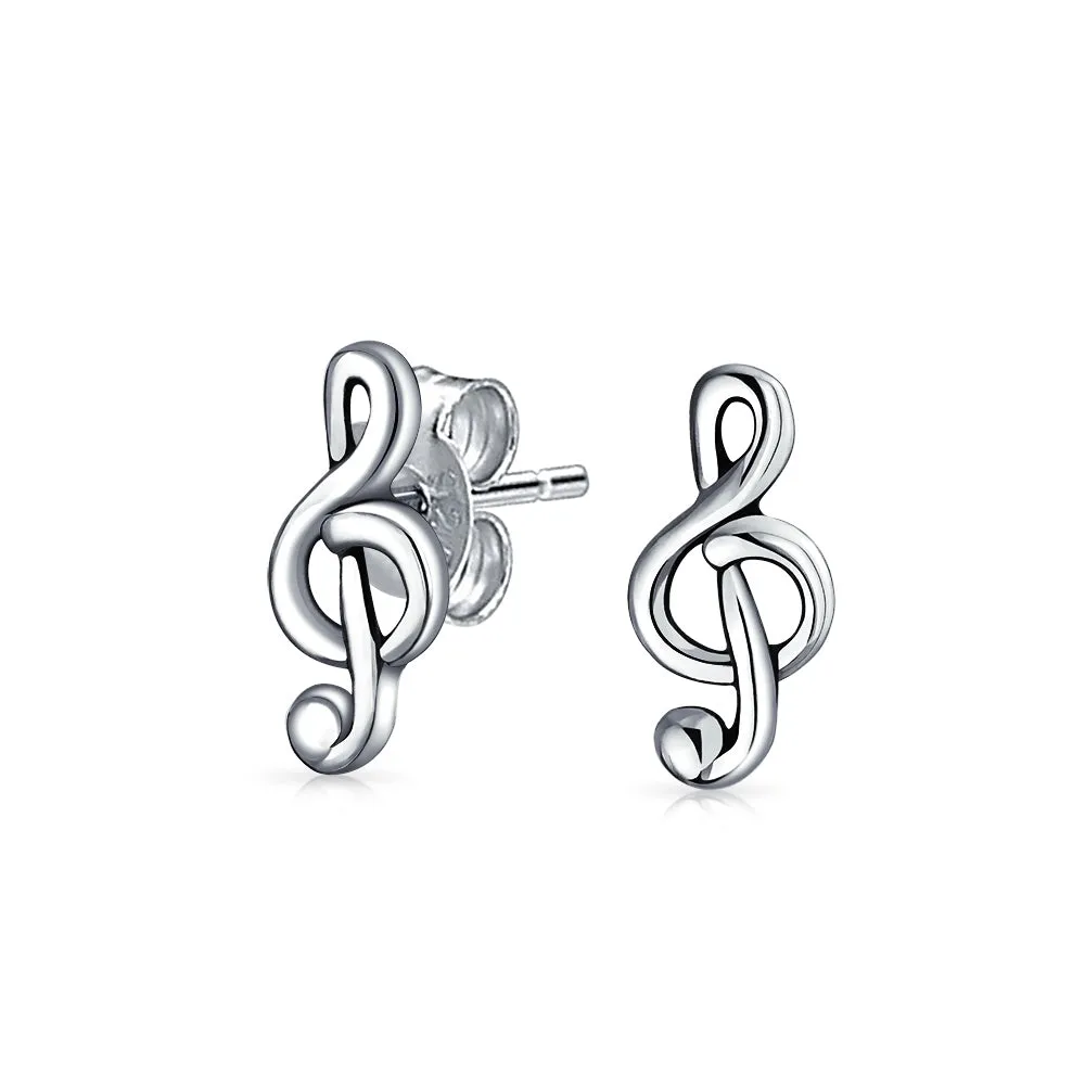 Tiny Delicate Music G Treble Clef Note Stud Earrings Musician Sterling Silver