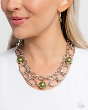 Top of My List - Green - Pearl Tiered Chain Paparazzi Short Necklace