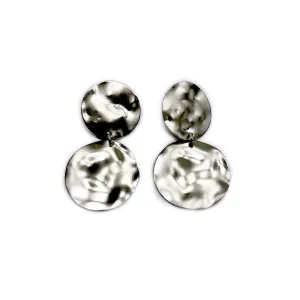 Tracy - Modern sterling silver small highly textured double circle dangle earrings