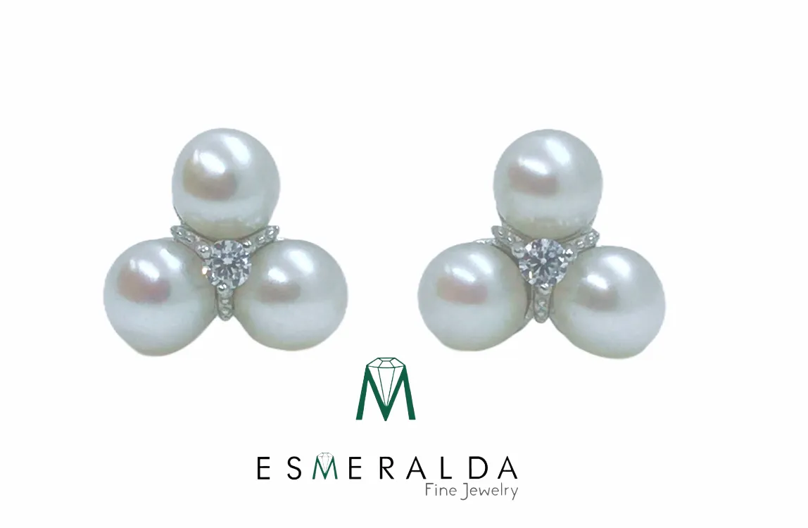 Triple Pearl Earrings with Zirconias