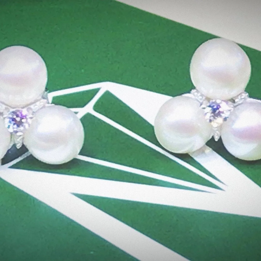 Triple Pearl Earrings with Zirconias