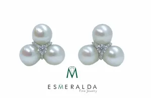Triple Pearl Earrings with Zirconias