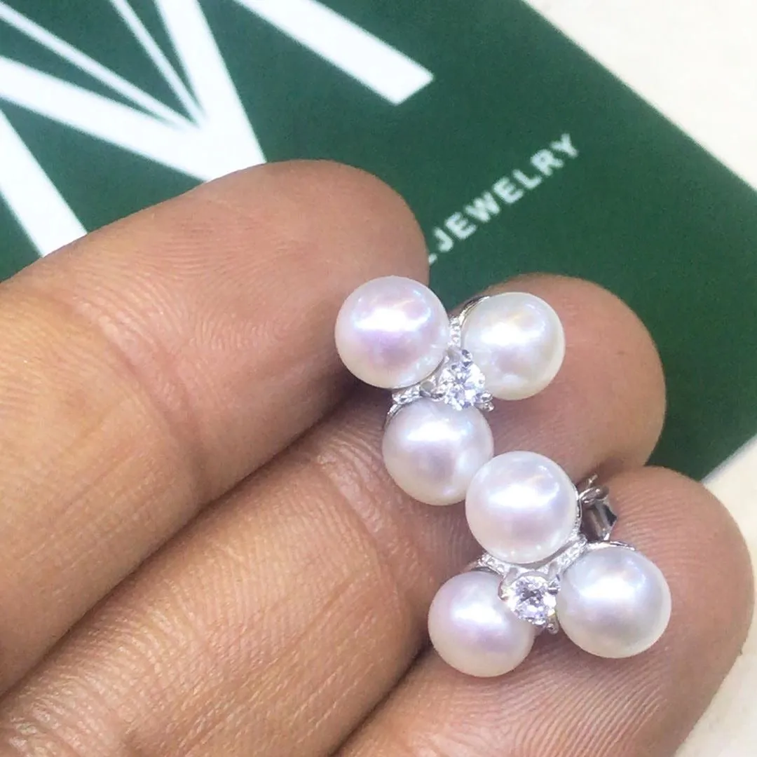Triple Pearl Earrings with Zirconias