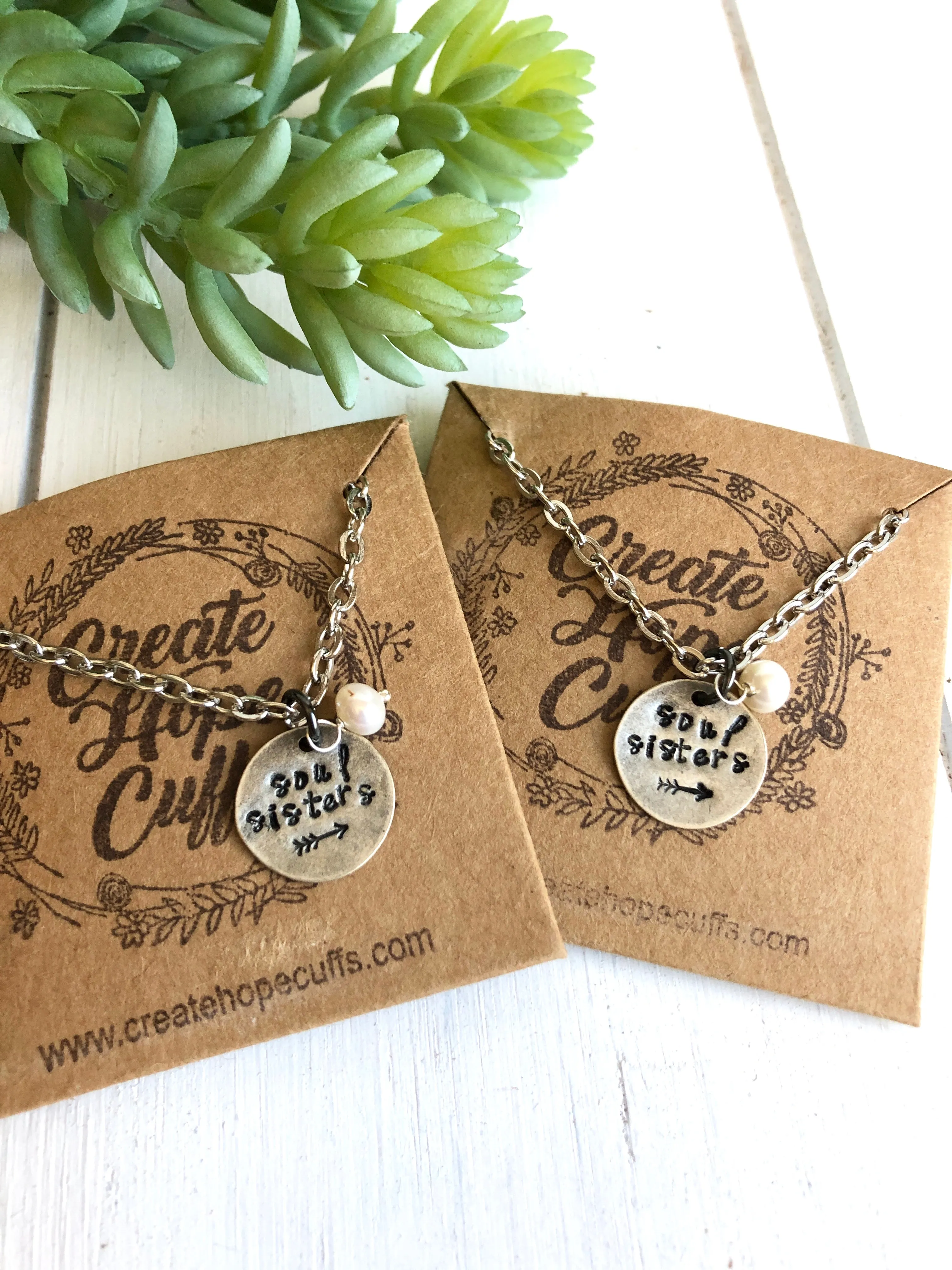 TWO Soul Sisters Matching Necklaces, Fresh Water Pearl, Silver Rolo Chain, 24" or 30" Available