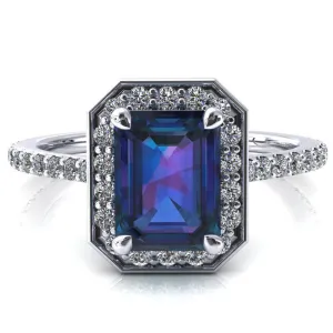 Valma Emerald Alexandrite Floating Diamond Halo and Sides Ring
