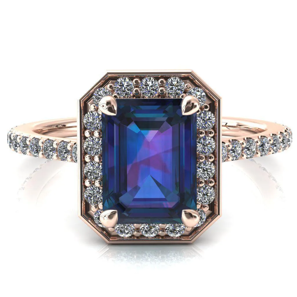 Valma Emerald Alexandrite Floating Diamond Halo and Sides Ring