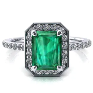 Valma Emerald Emerald Floating Diamond Halo and Sides Ring