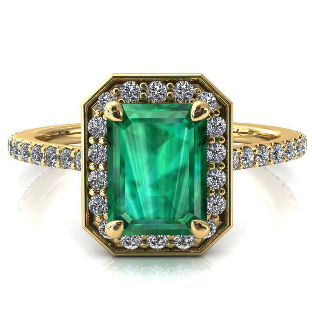 Valma Emerald Emerald Floating Diamond Halo and Sides Ring