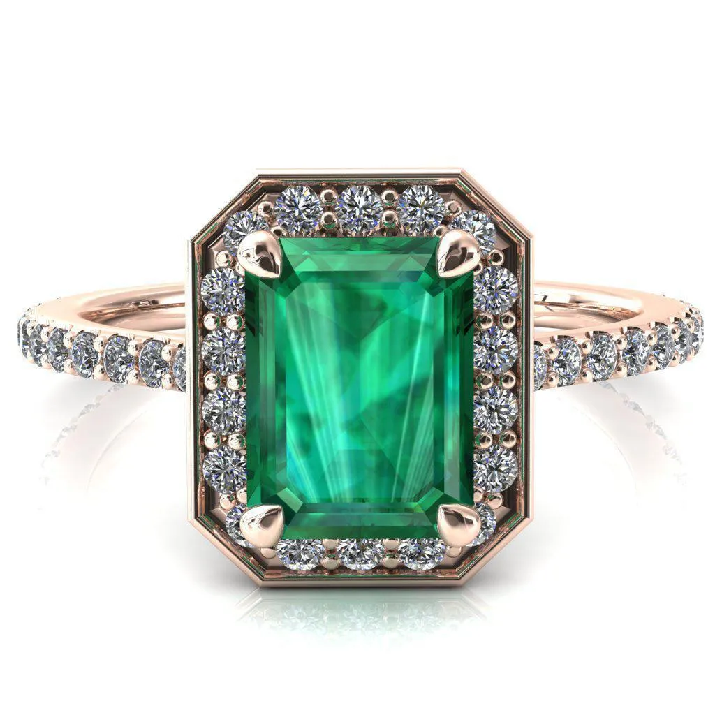 Valma Emerald Emerald Floating Diamond Halo and Sides Ring