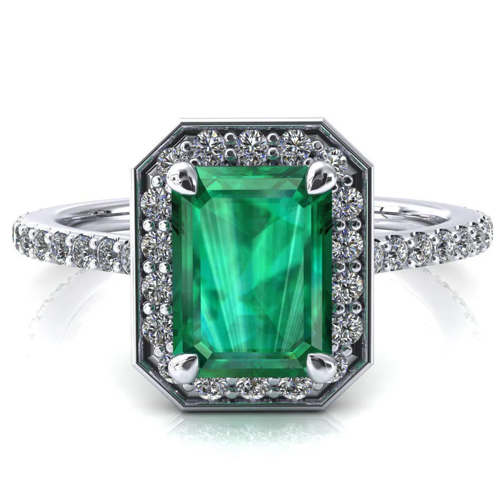 Valma Emerald Emerald Floating Diamond Halo and Sides Ring