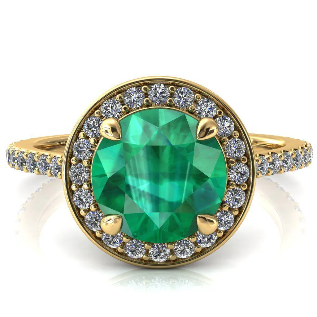 Valma Round Emerald Floating Diamond Halo and Sides Ring