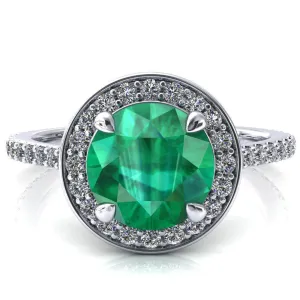 Valma Round Emerald Floating Diamond Halo and Sides Ring