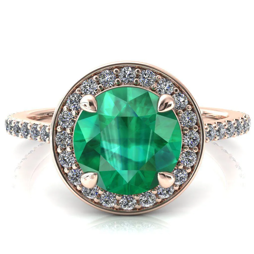 Valma Round Emerald Floating Diamond Halo and Sides Ring