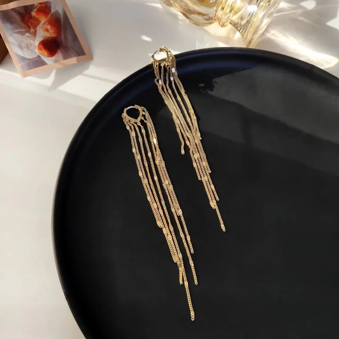Very Long gold earrings , gold fringe earrings , large gold wedding earrings , big gold earrings , gold tassel earring chain
