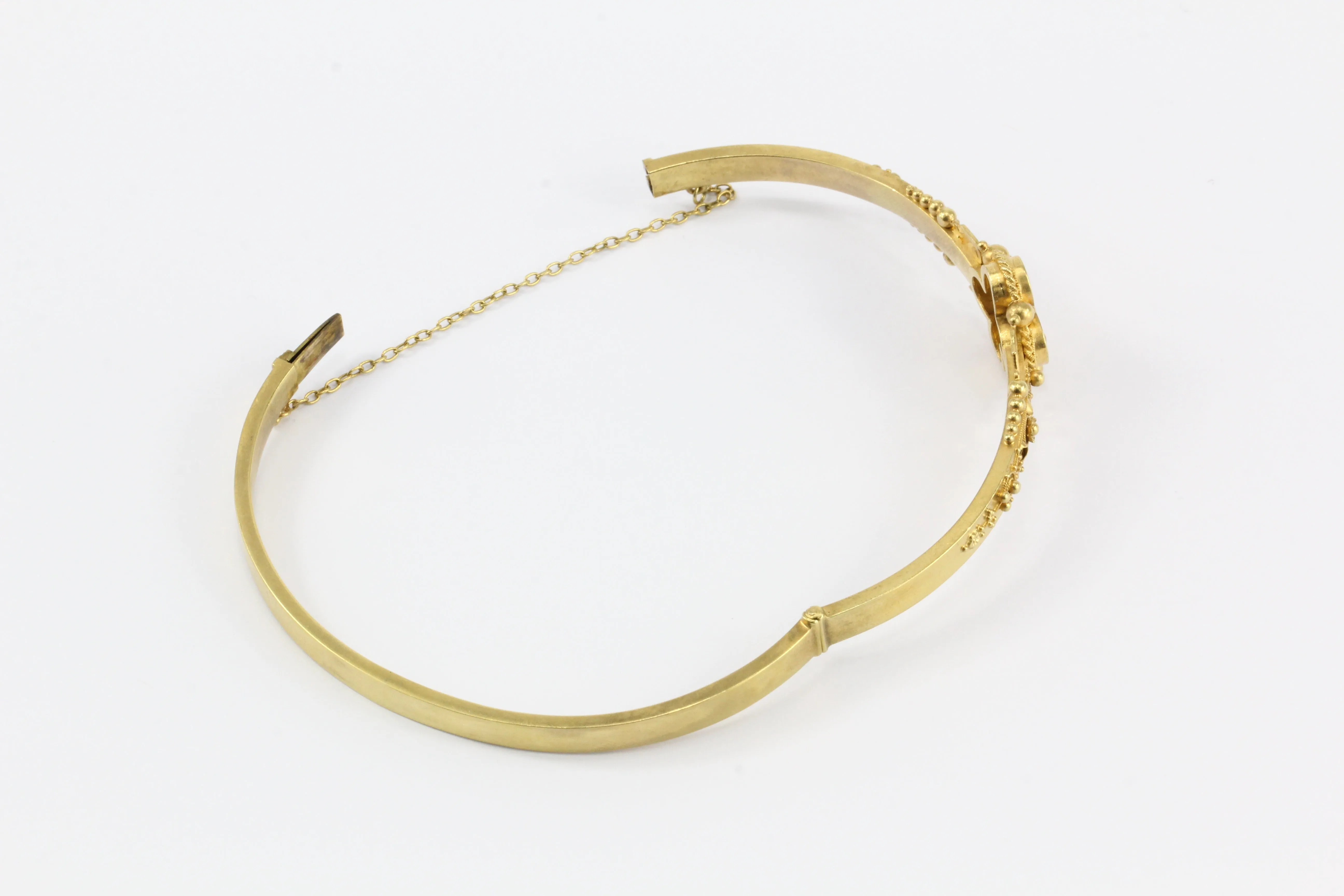 Victorian 15 CT Yellow Gold Ruby and Diamond Quatrefoil Motif Bangle Bracelet