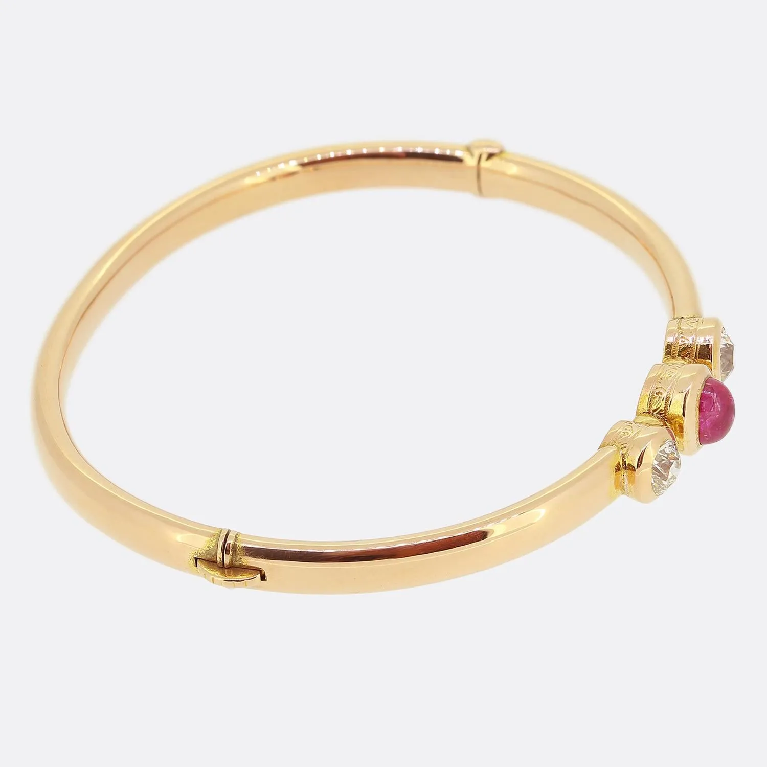 Victorian Burmese Ruby and Diamond Three-Stone Bangle