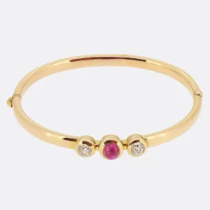 Victorian Burmese Ruby and Diamond Three-Stone Bangle