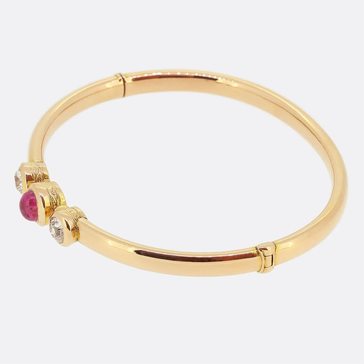 Victorian Burmese Ruby and Diamond Three-Stone Bangle