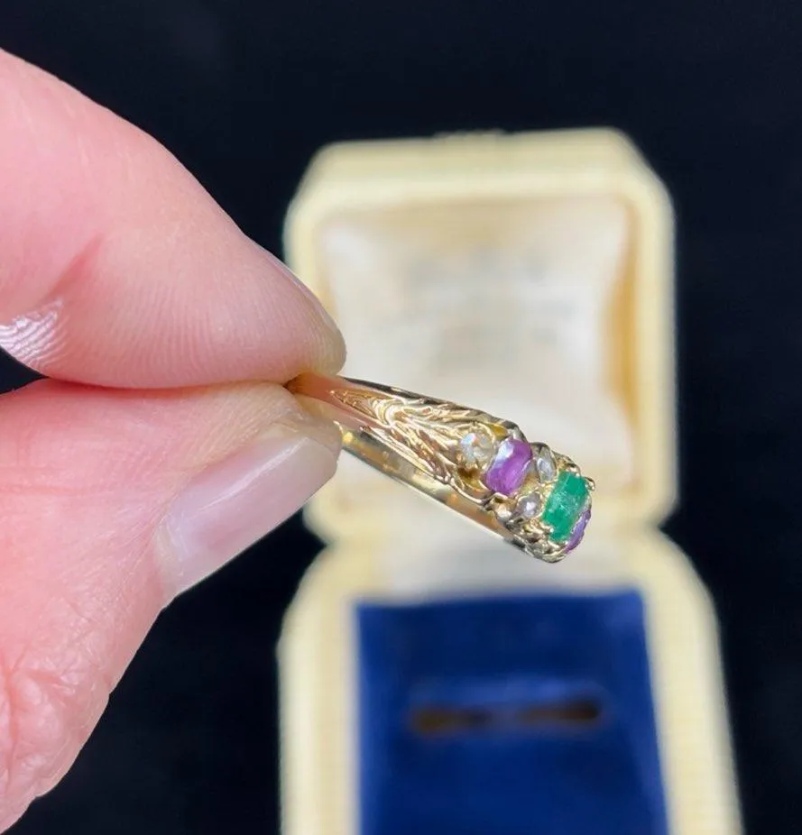 Victorian Emerald, Pink Sapphire & Diamond Ring