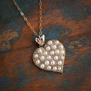 Victorian Pavé Pearl Heart Pendant