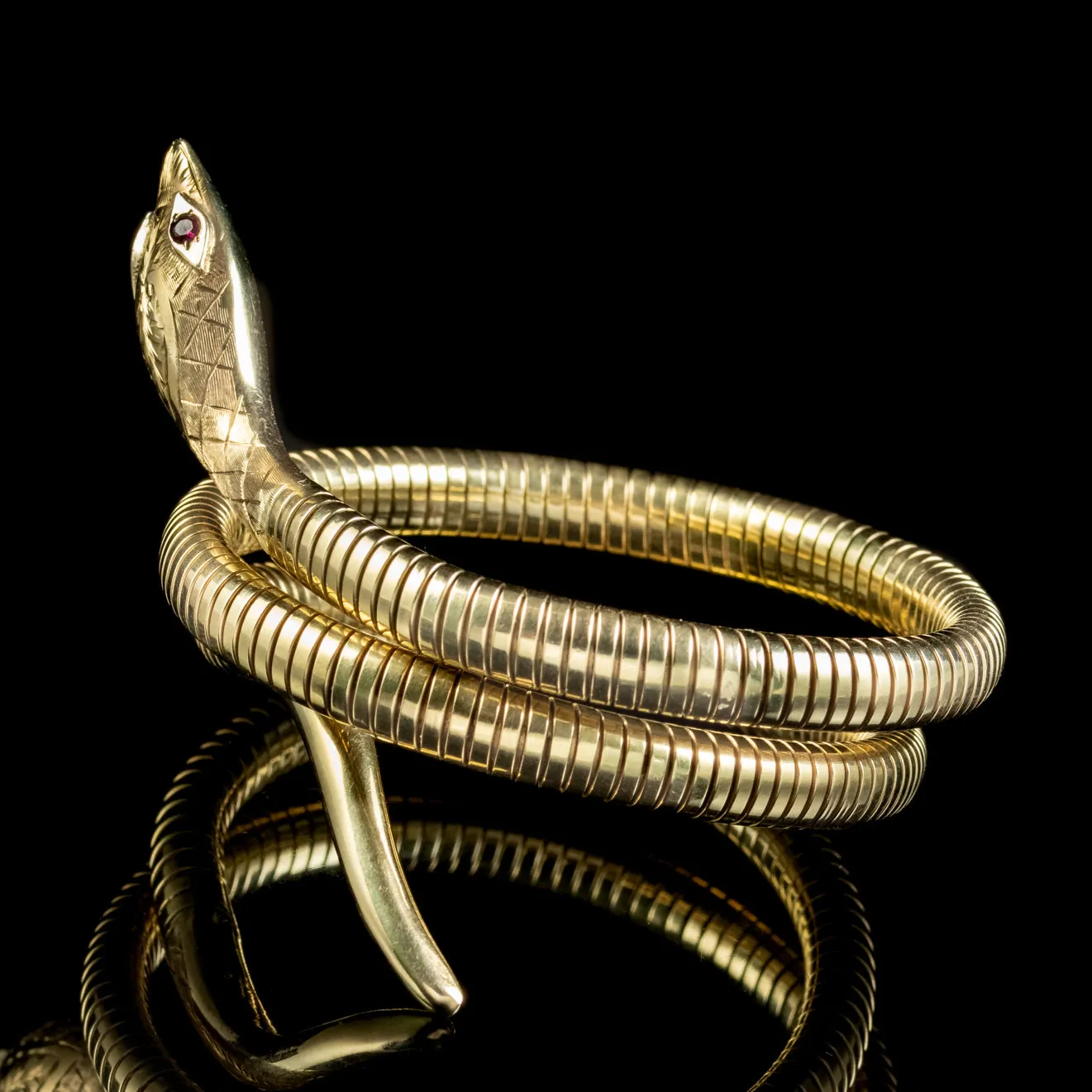 Victorian Style Snake Bangle 9ct Gold Ruby Eyes Dated 1989