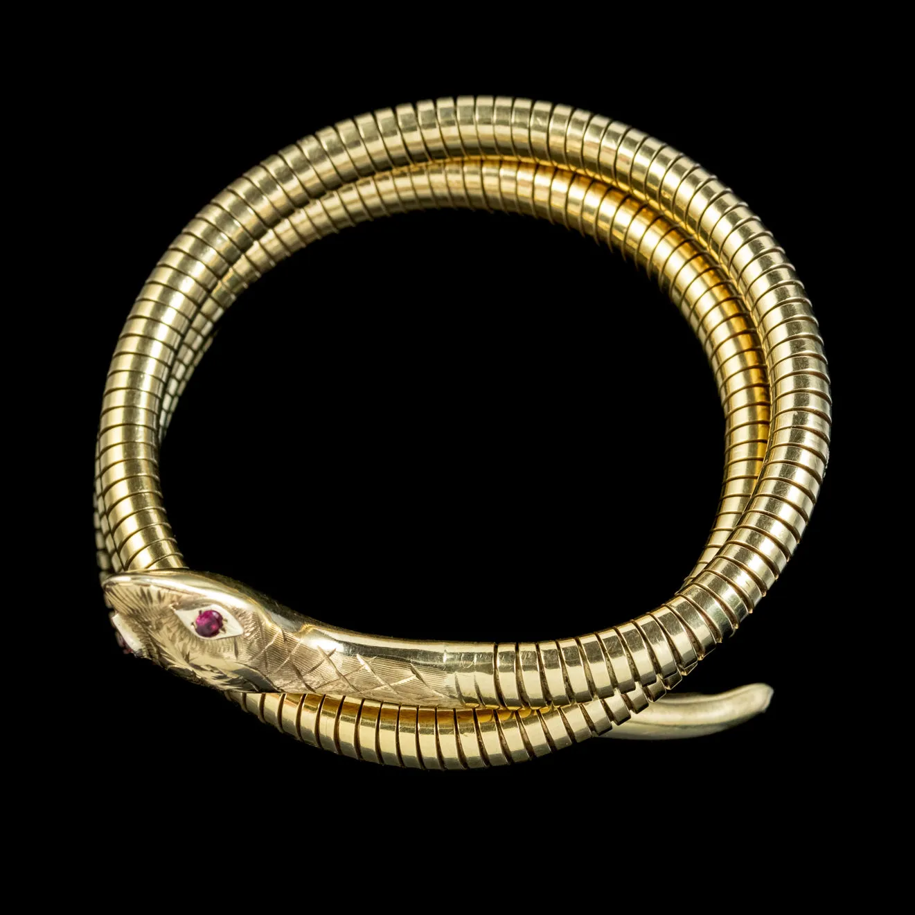 Victorian Style Snake Bangle 9ct Gold Ruby Eyes Dated 1989
