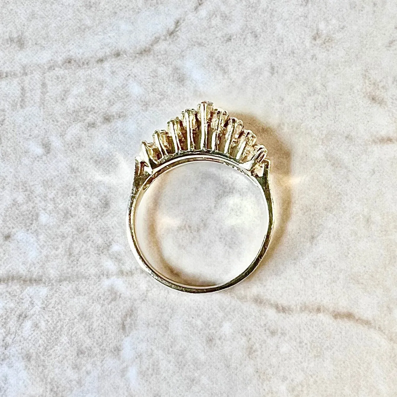 Vintage 14 Karat Yellow Gold Natural Emerald & Diamond Band Ring - Size 4.75 US / J UK
