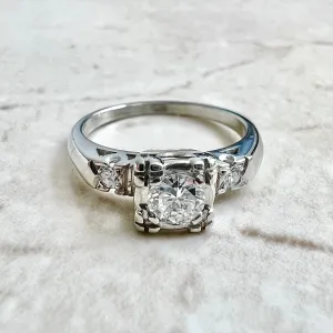 Vintage 1940's Retro 14 Karat White Gold 0.43 Carat Diamond Engagement Ring