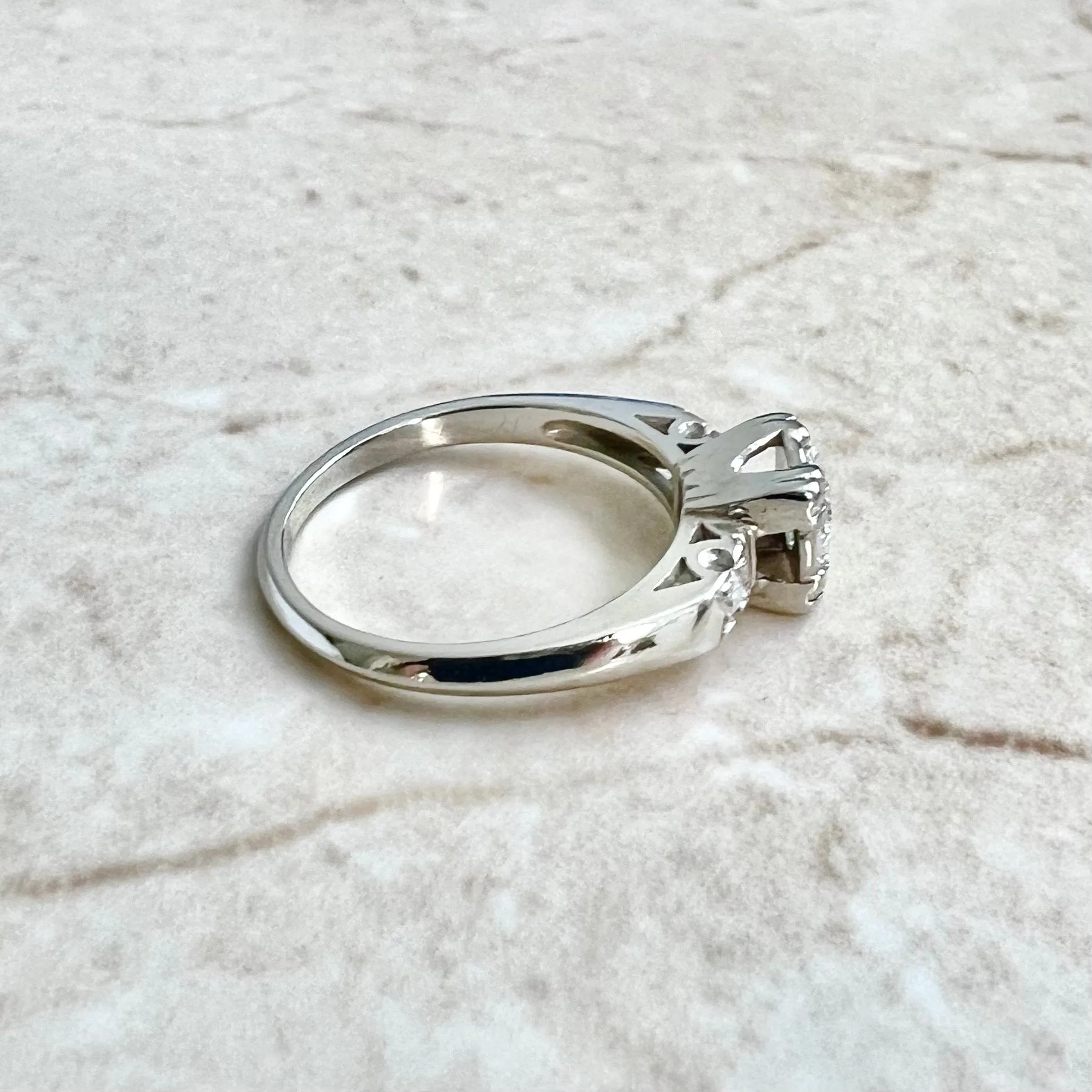 Vintage 1940's Retro 14 Karat White Gold 0.43 Carat Diamond Engagement Ring