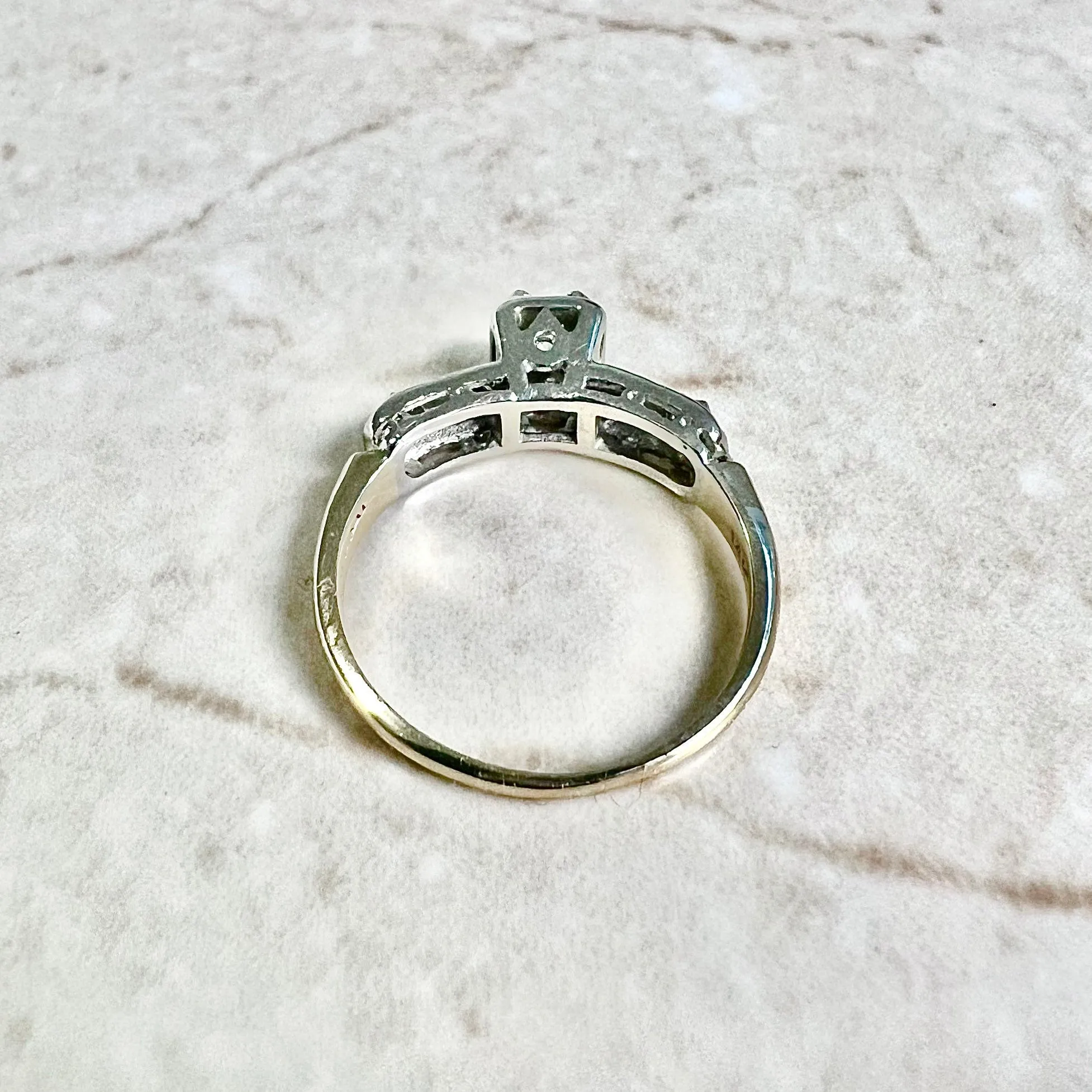 Vintage 1940’s Retro 14 Karat Yellow & White Gold 0.36 Carat Diamond Engagement Ring