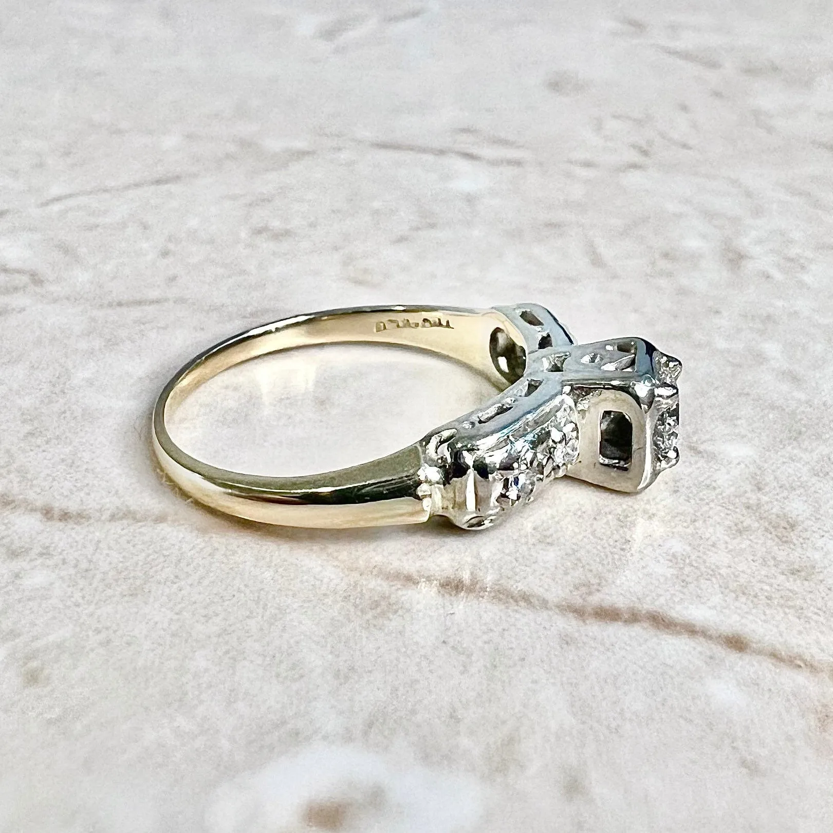Vintage 1940’s Retro 14 Karat Yellow & White Gold 0.36 Carat Diamond Engagement Ring