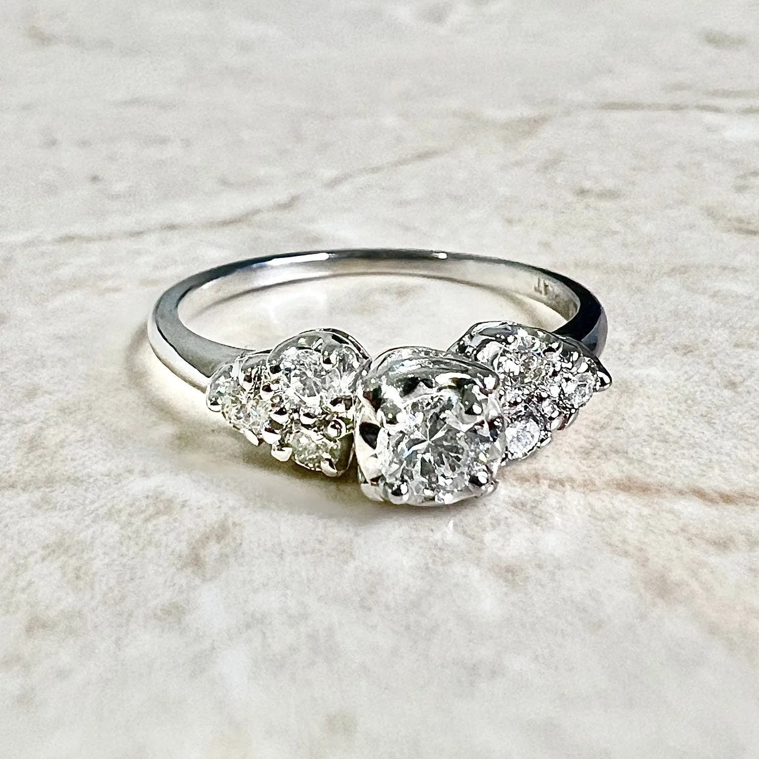 Vintage 1950’s Platinum & 14K White Gold 1/2 Carat Engagement Ring Diamond Ring